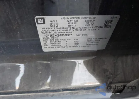 2016 Chevrolet Tahoe Ltz z USA, uszkodzony, nr VIN 1GNSKCKC9GR302587